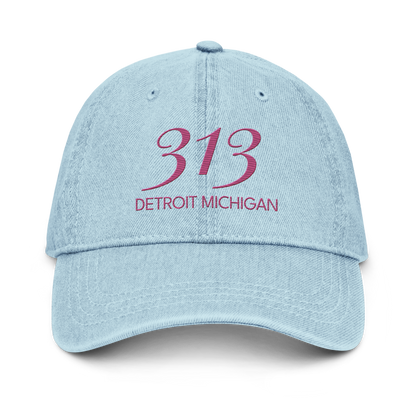 '313 Detroit Michigan' Denim Baseball Cap | Apple Blossom Pink