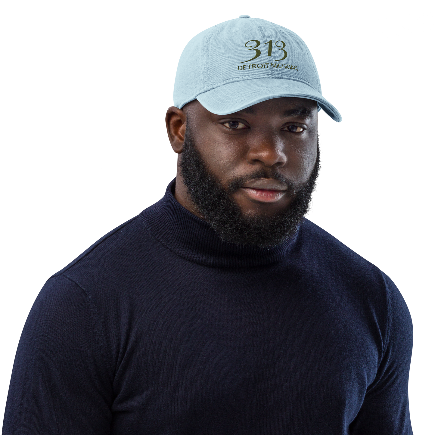 '313 Detroit Michigan' Denim Baseball Cap | Army Green