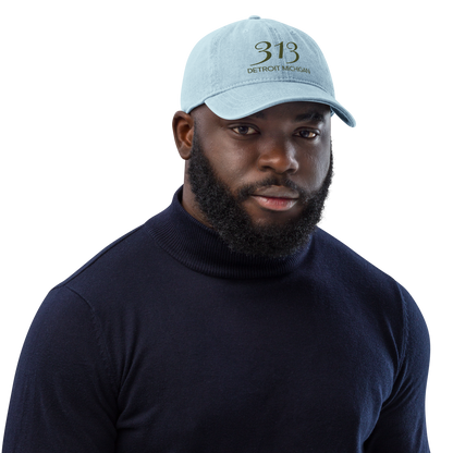 '313 Detroit Michigan' Denim Baseball Cap | Army Green