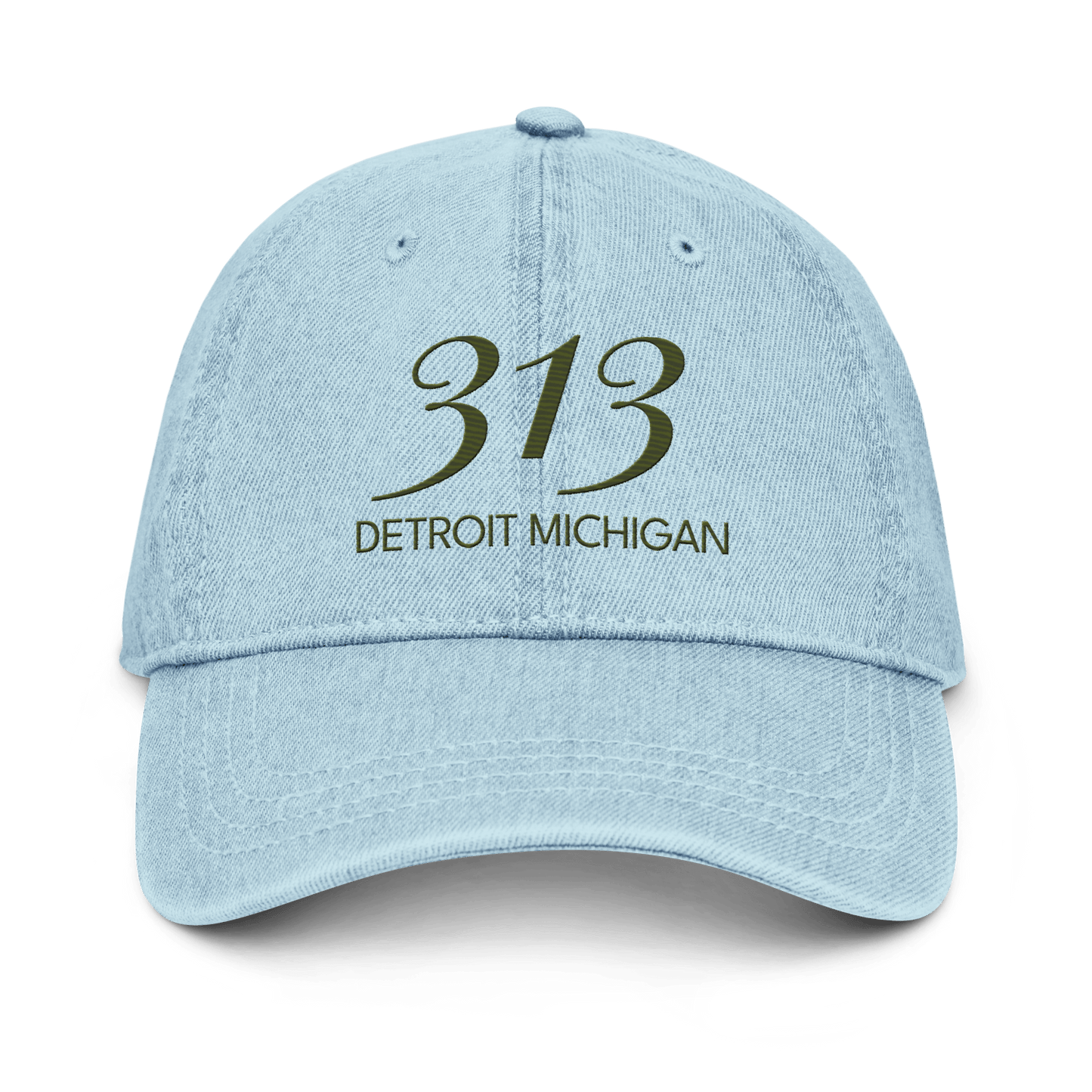 '313 Detroit Michigan' Denim Baseball Cap | Army Green