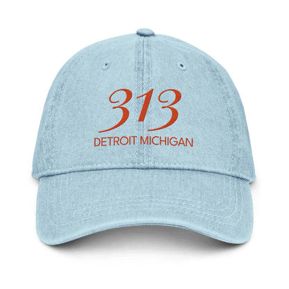 '313 Detroit Michigan' Denim Baseball Cap | Maple Leaf Orange