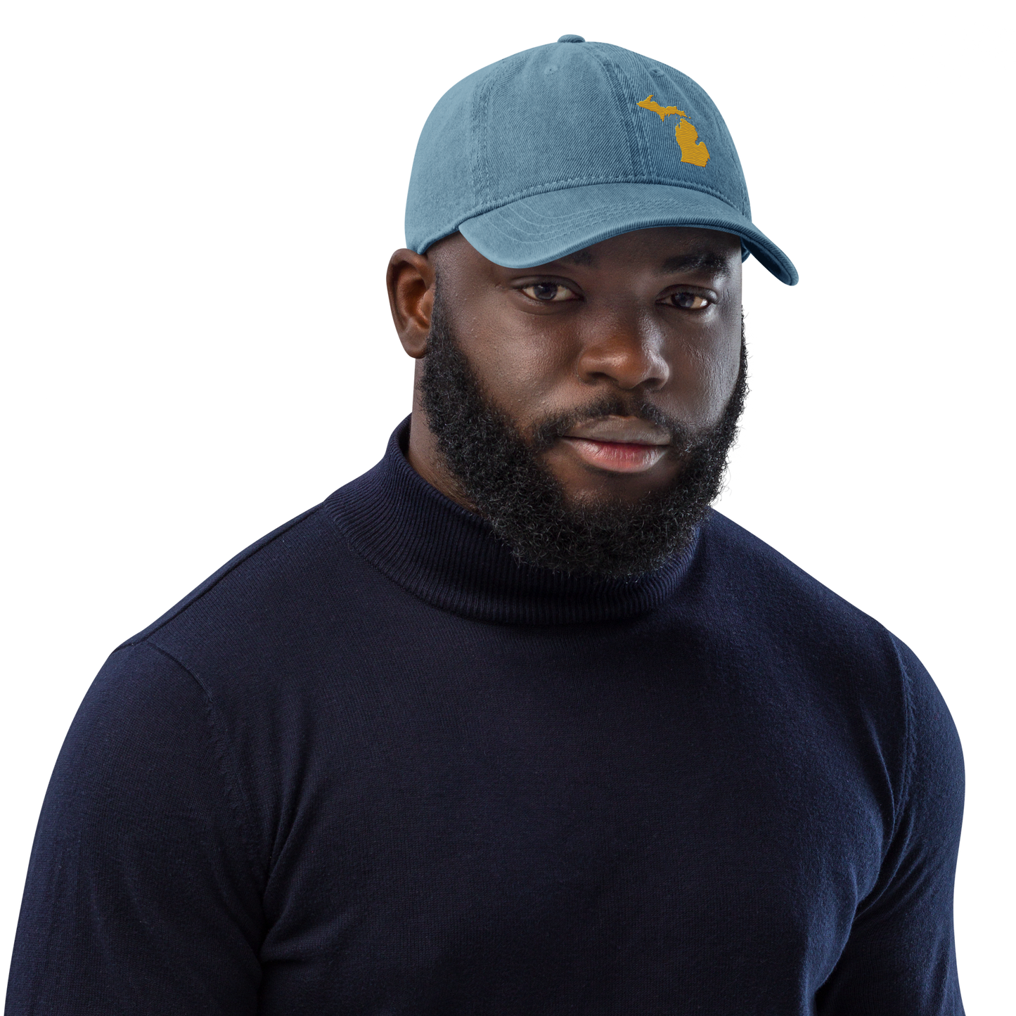 Michigan Denim Baseball Cap | Gold Outline