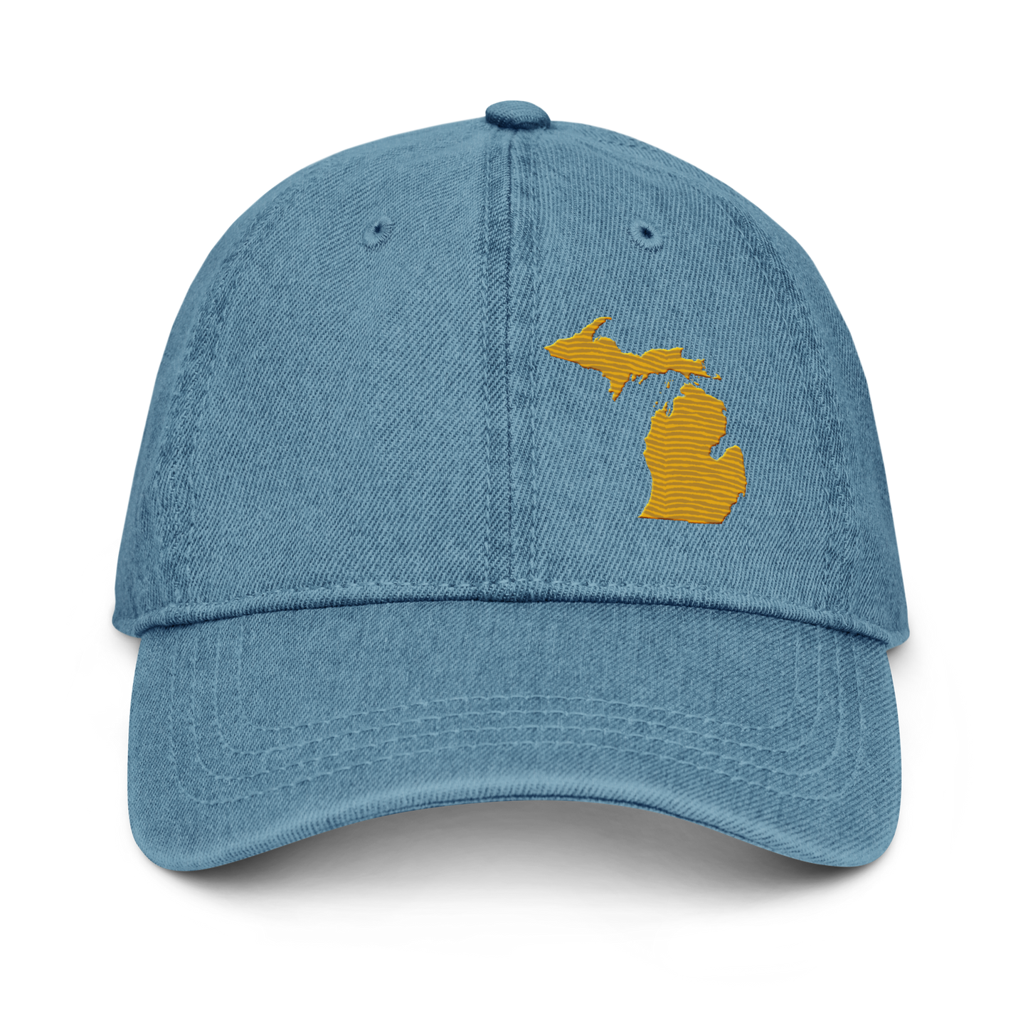 Michigan Denim Baseball Cap | Gold Outline