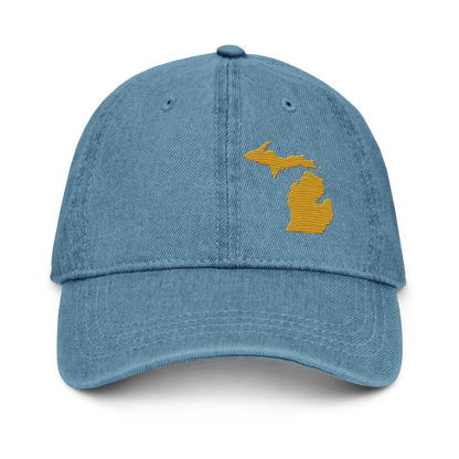 Michigan Denim Baseball Cap | Gold Outline