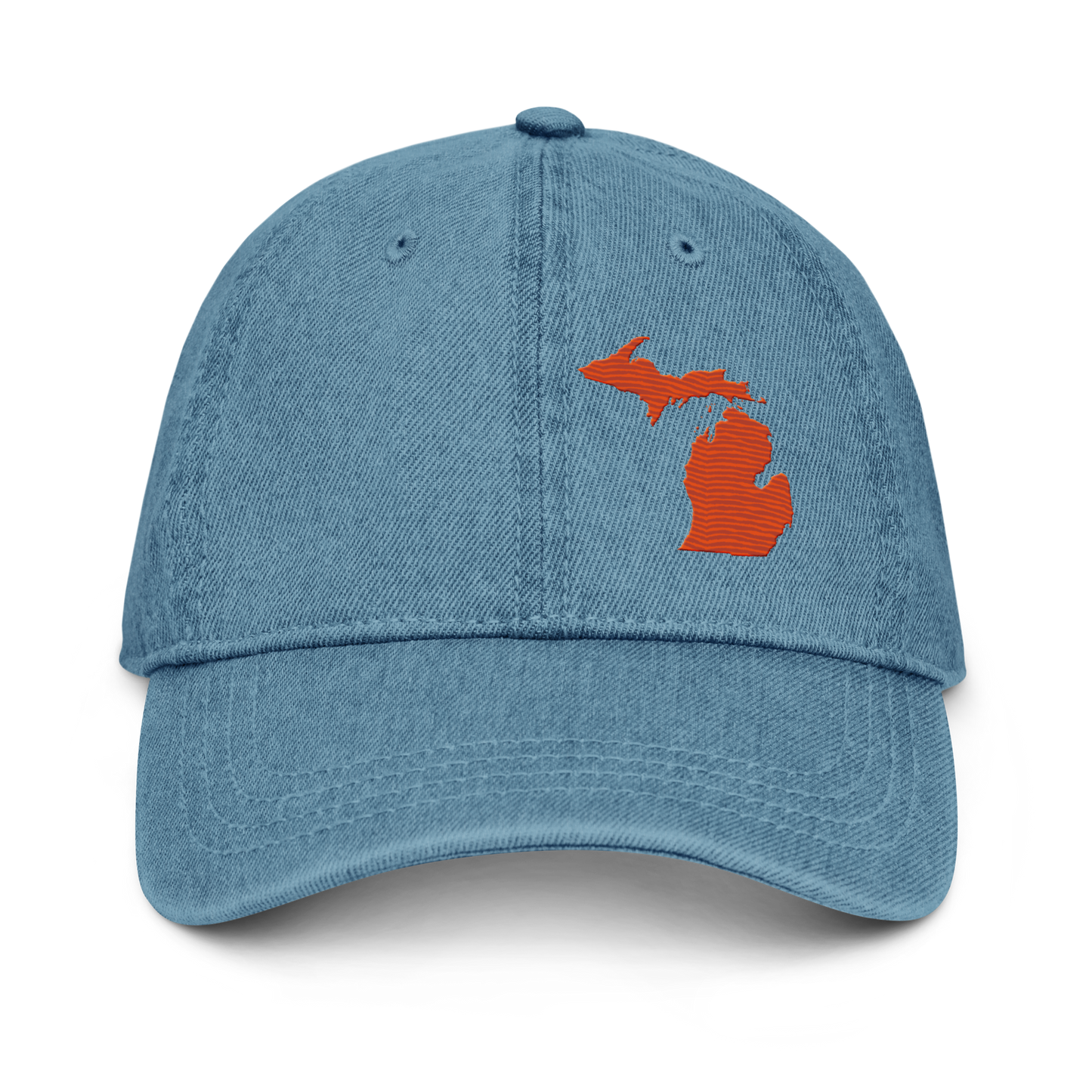 Michigan Denim Baseball Cap | Maple Leaf Orange Outline