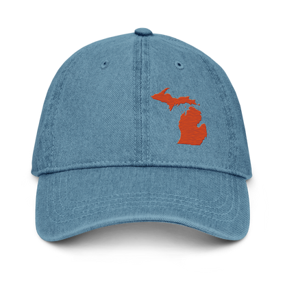 Michigan Denim Baseball Cap | Maple Leaf Orange Outline