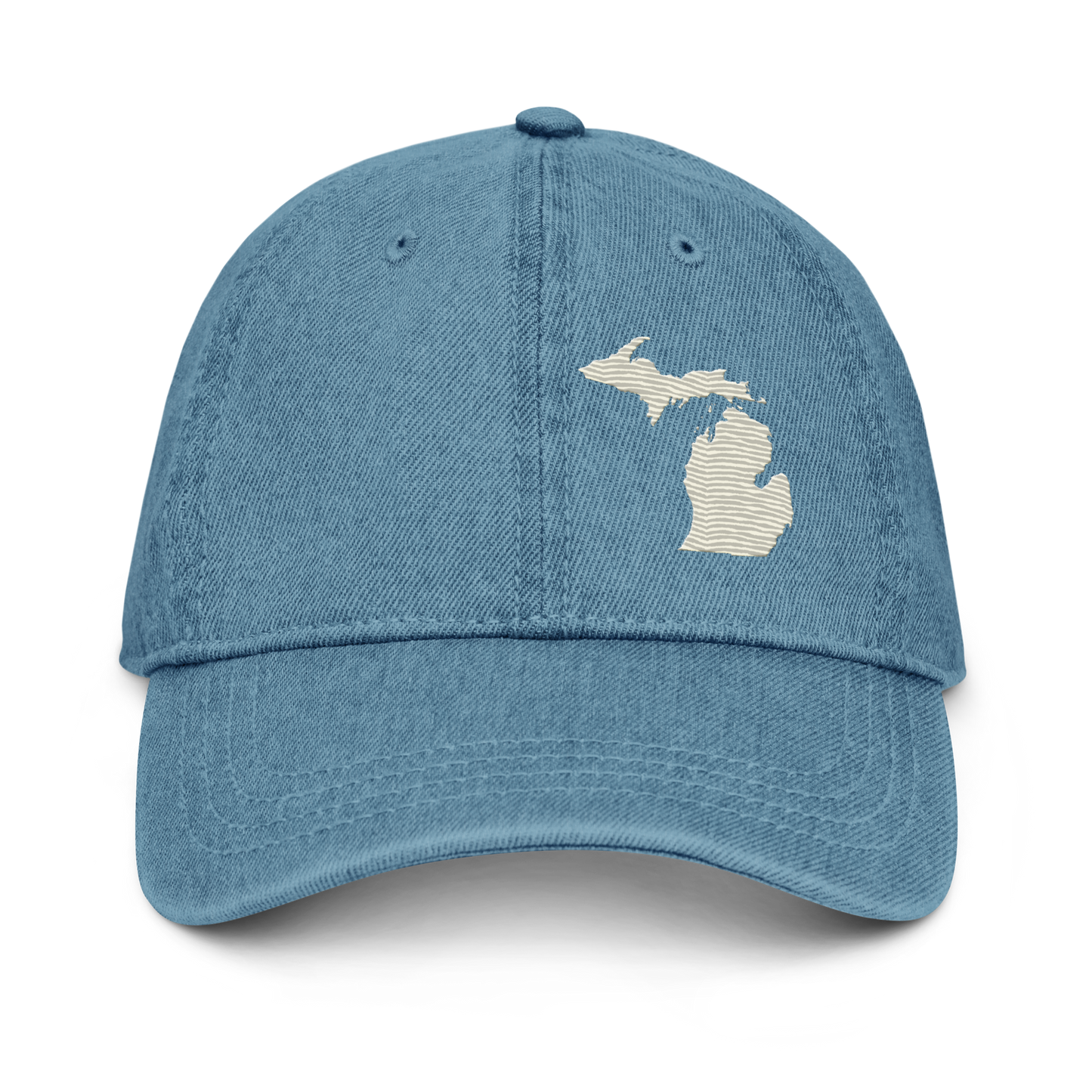 Michigan Denim Baseball Cap | Ivory White Outline