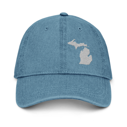 Michigan Denim Baseball Cap | Platinum Outline