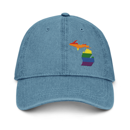 Michigan Denim Baseball Cap | Rainbow Pride Outline