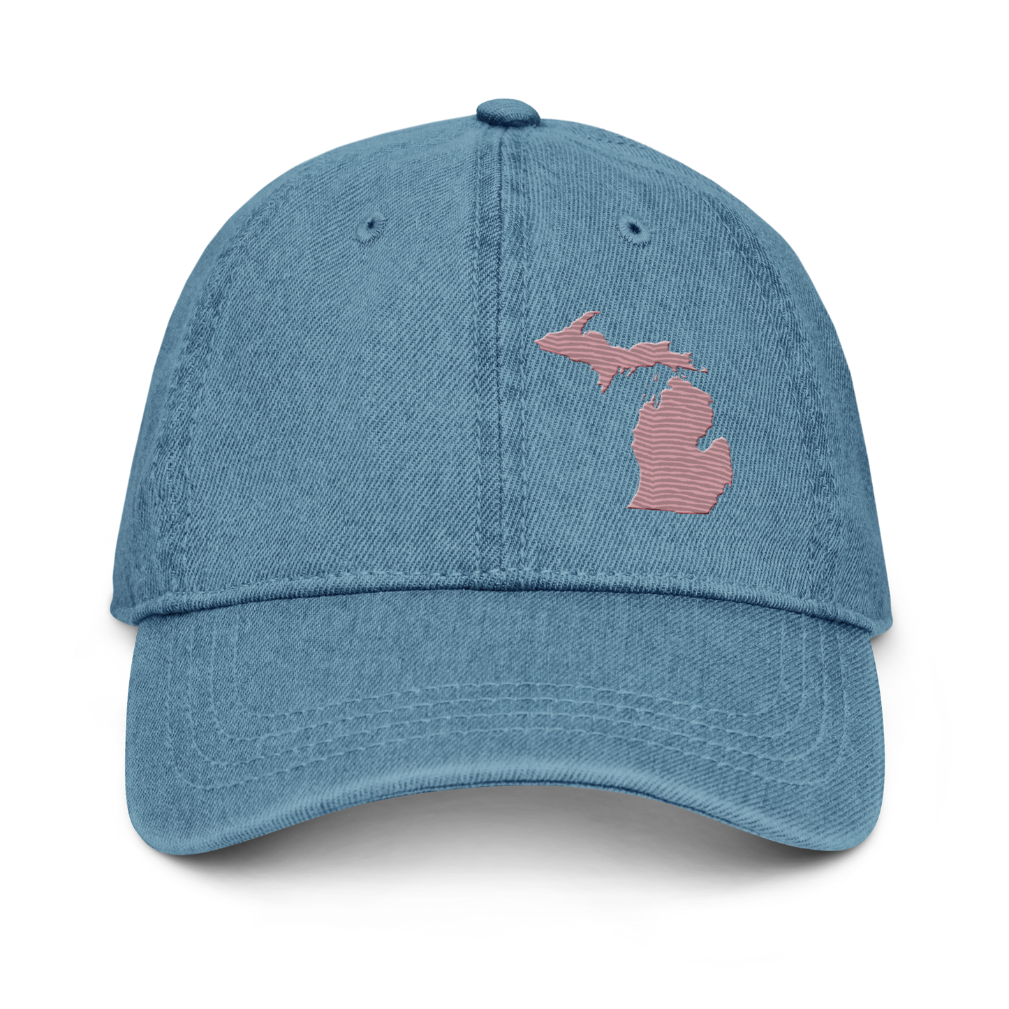 Michigan Denim Baseball Cap | Cherry Blossom Pink Outline