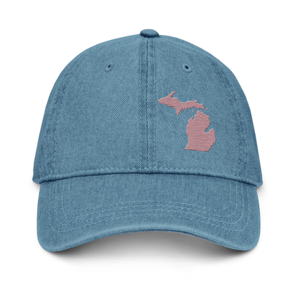 Michigan Denim Baseball Cap | Cherry Blossom Pink Outline