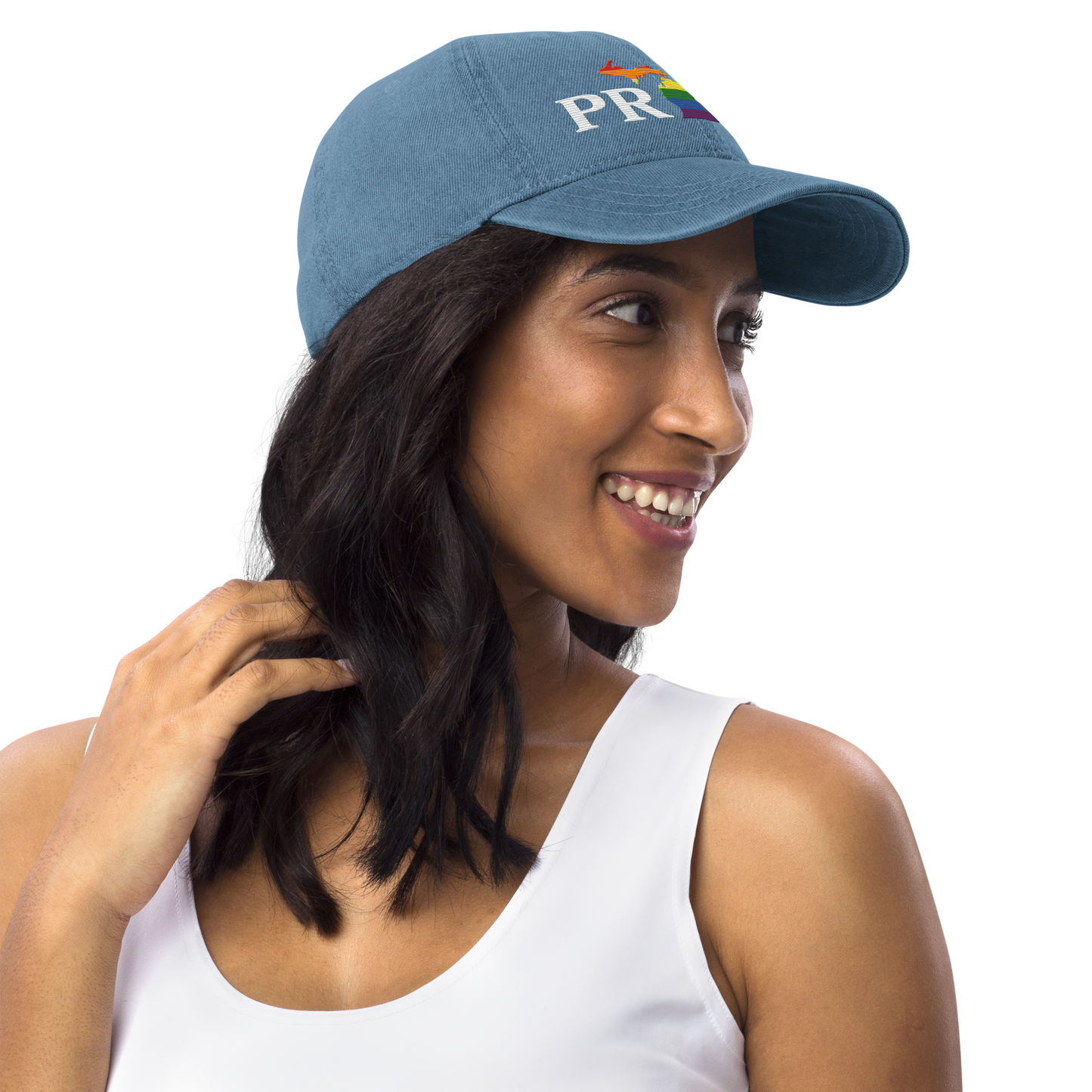 Michigan 'Pride' Denim Baseball Cap (Rainbow Pride Outline)