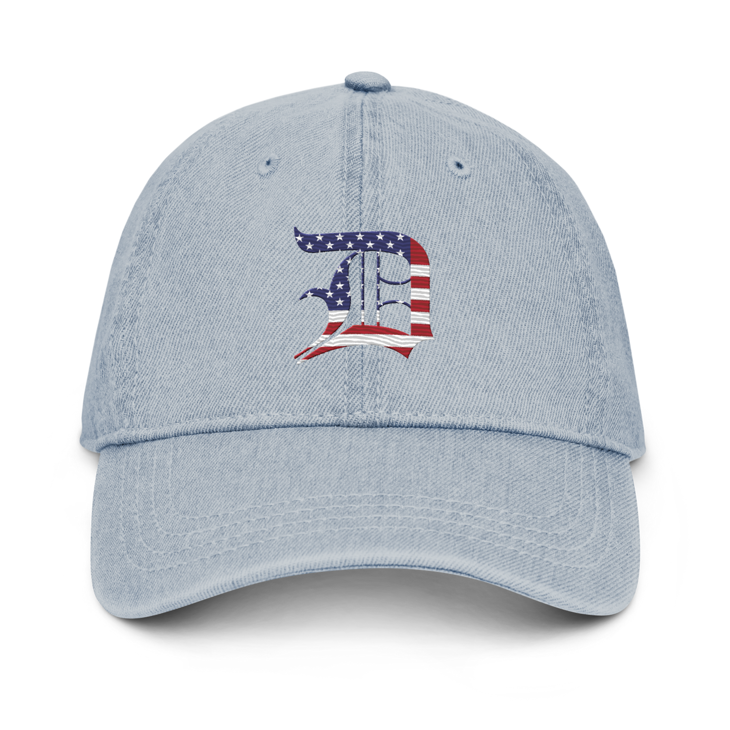 Detroit 'Old English D' Denim Baseball Cap (Patriotic Edition)