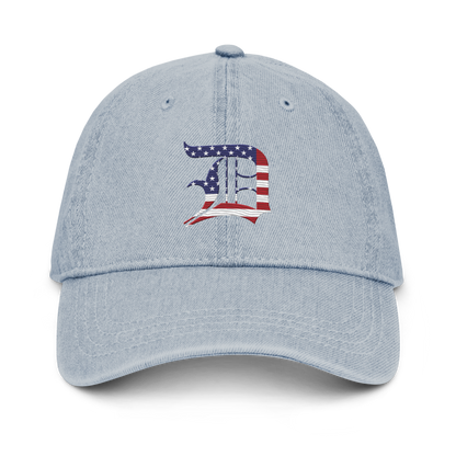 Detroit 'Old English D' Denim Baseball Cap (Patriotic Edition)