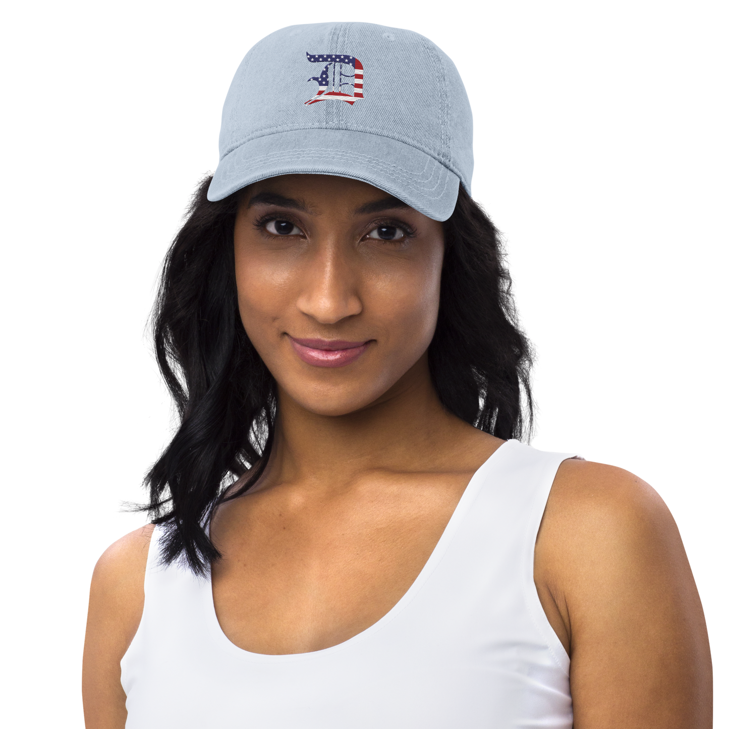 Detroit 'Old English D' Denim Baseball Cap (Patriotic Edition)