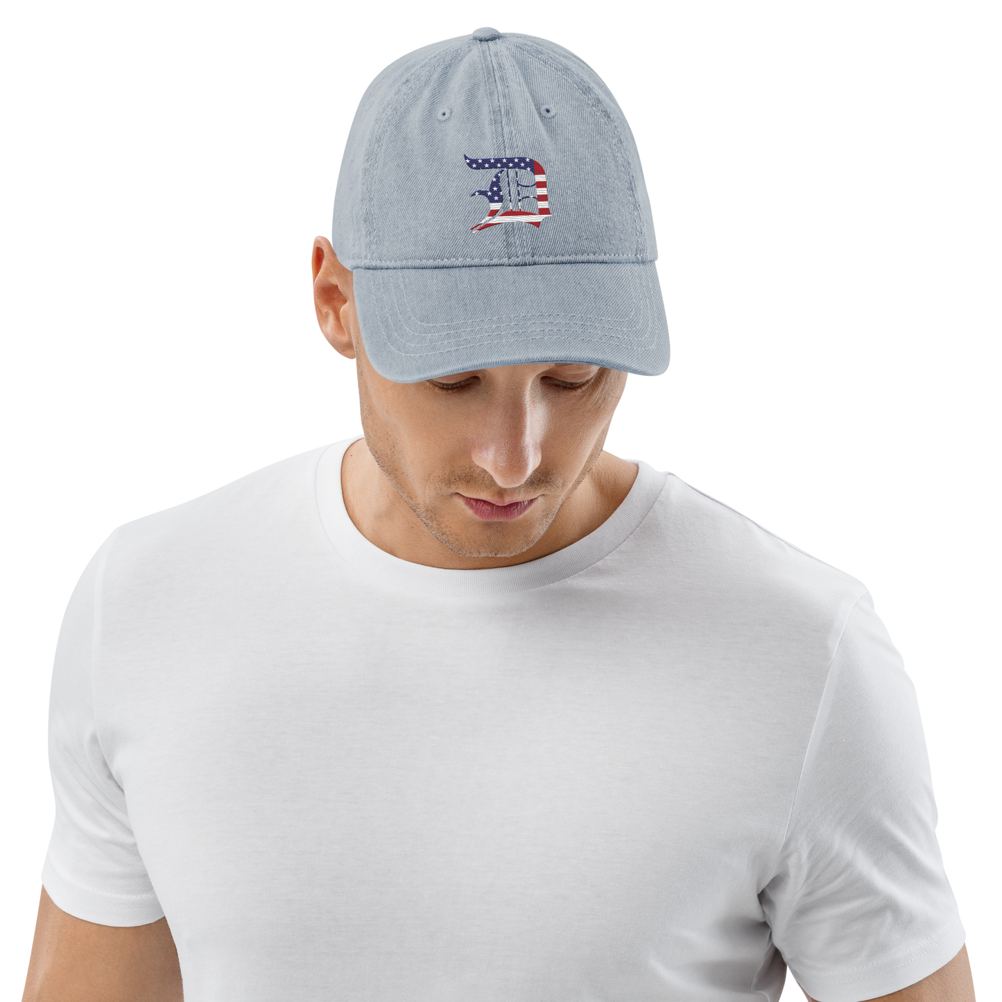 Detroit 'Old English D' Denim Baseball Cap (Patriotic Edition)