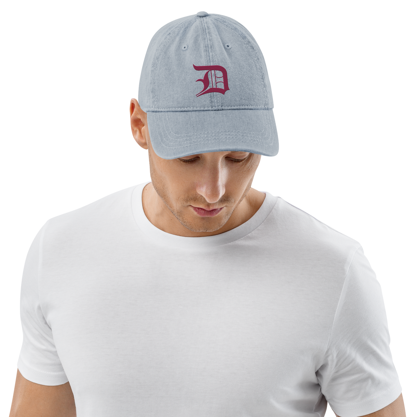 Detroit 'Old English D' Denim Baseball Cap (Ruby Red)