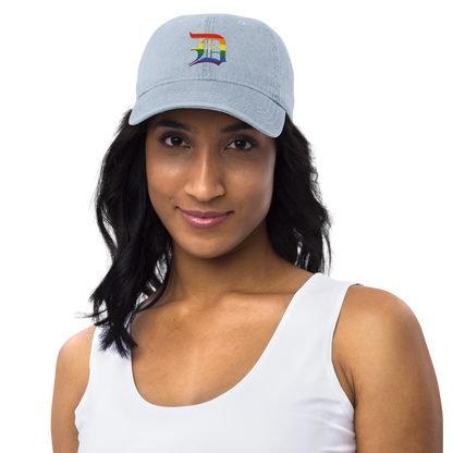 Detroit 'Old English D' Denim Baseball Cap (Rainbow Pride Edition)