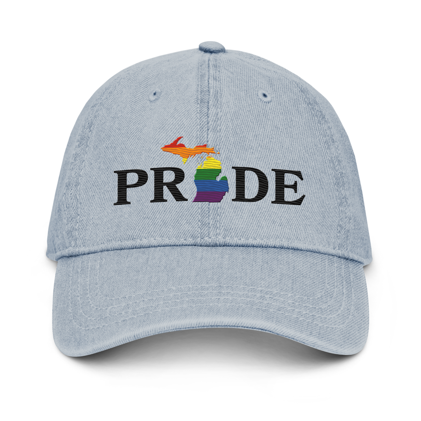 Michigan 'Pride' Denim Baseball Cap (Rainbow Pride Outline)