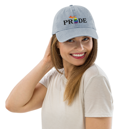 Michigan 'Pride' Denim Baseball Cap (Rainbow Pride Outline)