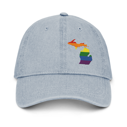 Michigan Denim Baseball Cap (Rainbow Pride Outline)