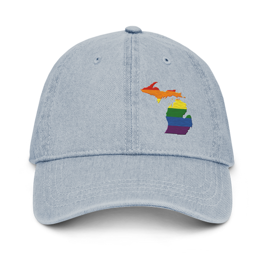 Michigan Denim Baseball Cap (Rainbow Pride Outline)