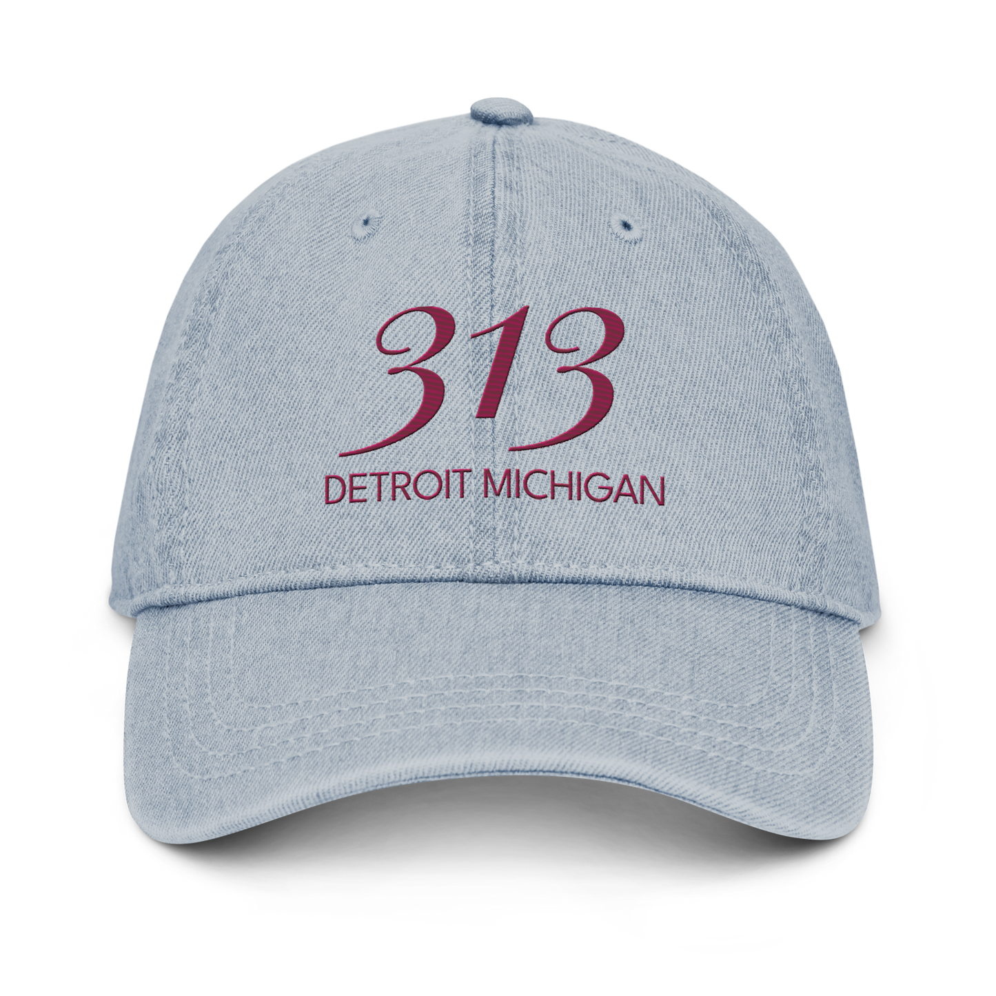 '313 Detroit Michigan' Denim Baseball Cap | Ruby Red