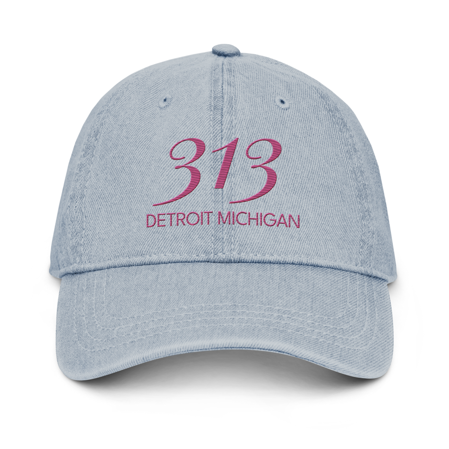 '313 Detroit Michigan' Denim Baseball Cap | Apple Blossom Pink