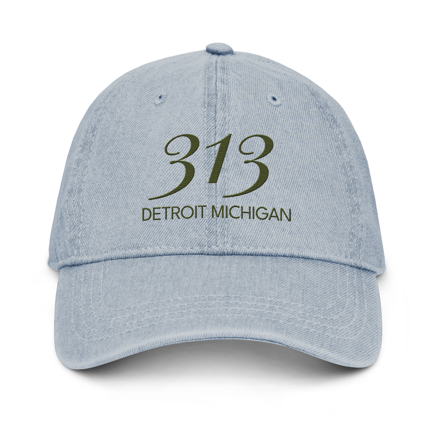 '313 Detroit Michigan' Denim Baseball Cap | Army Green