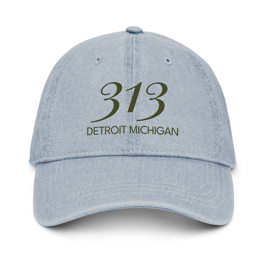 '313 Detroit Michigan' Denim Baseball Cap | Army Green