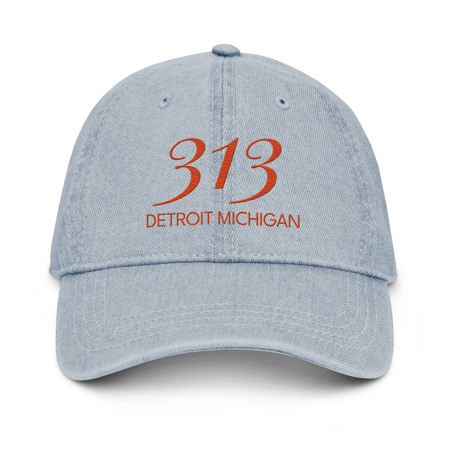 '313 Detroit Michigan' Denim Baseball Cap | Maple Leaf Orange