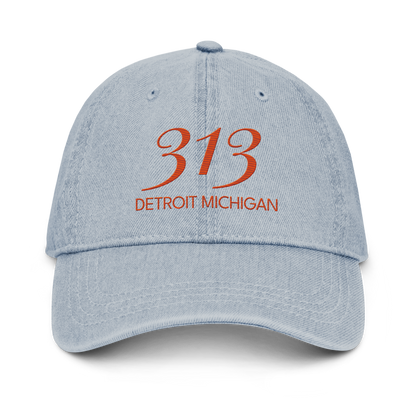 '313 Detroit Michigan' Denim Baseball Cap | Maple Leaf Orange