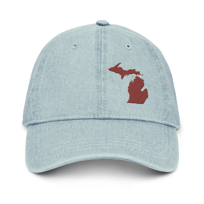 Michigan Denim Baseball Cap | Ore Dock Red Outline