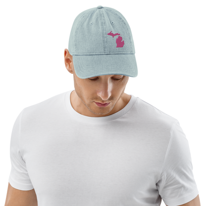 Michigan Denim Baseball Cap | Apple Blosom Pink Outline