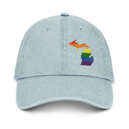 Michigan Denim Baseball Cap | Rainbow Pride Outline