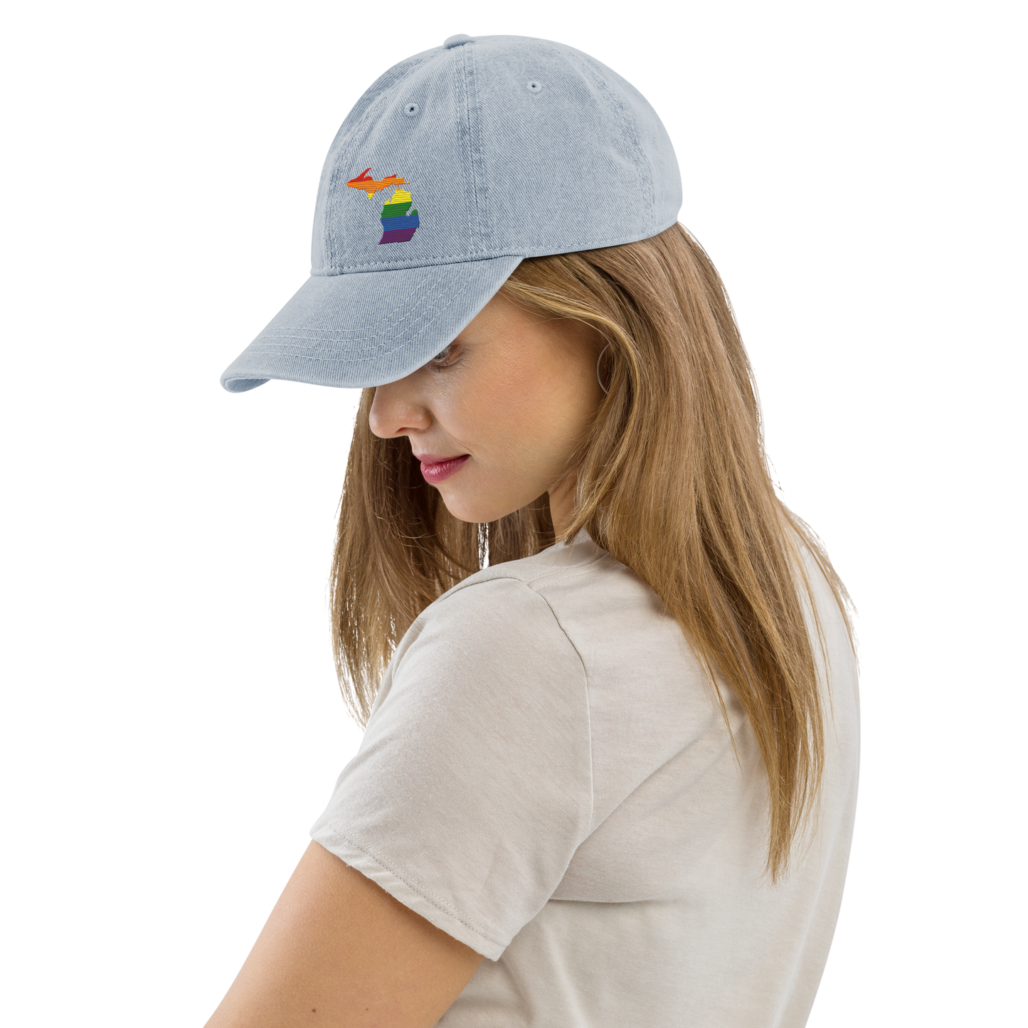 Michigan Denim Baseball Cap (Rainbow Pride Outline)