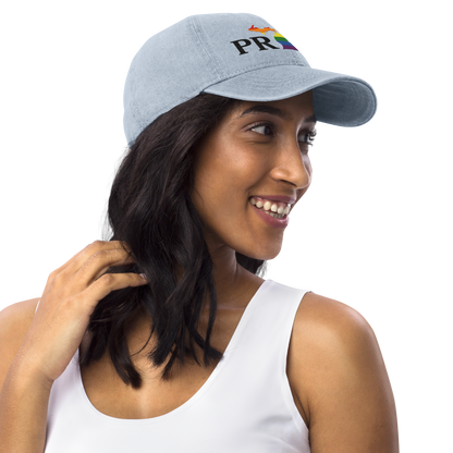 Michigan 'Pride' Denim Baseball Cap (Rainbow Pride Outline)