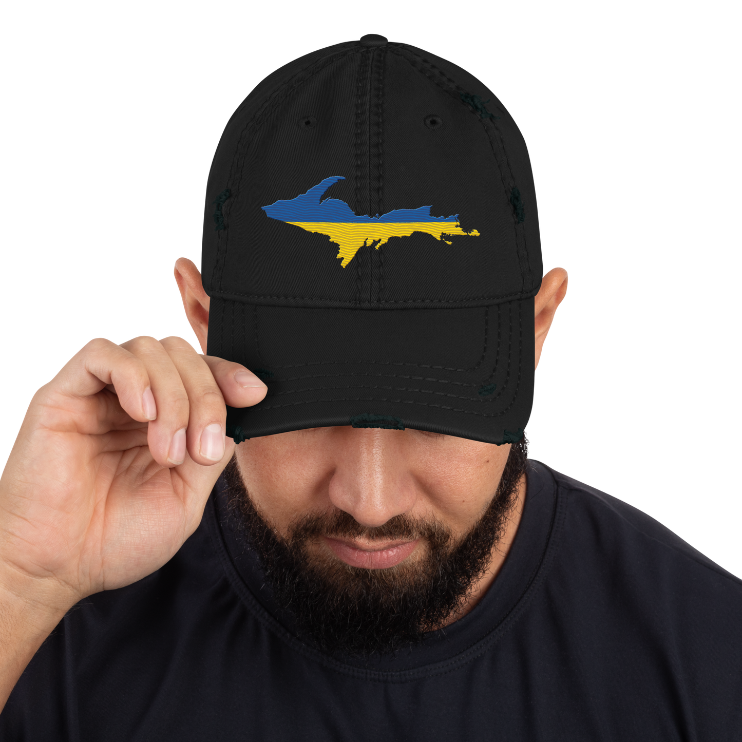 Michigan Upper Peninsula Distressed Dad Hat (Ukraine Edition)