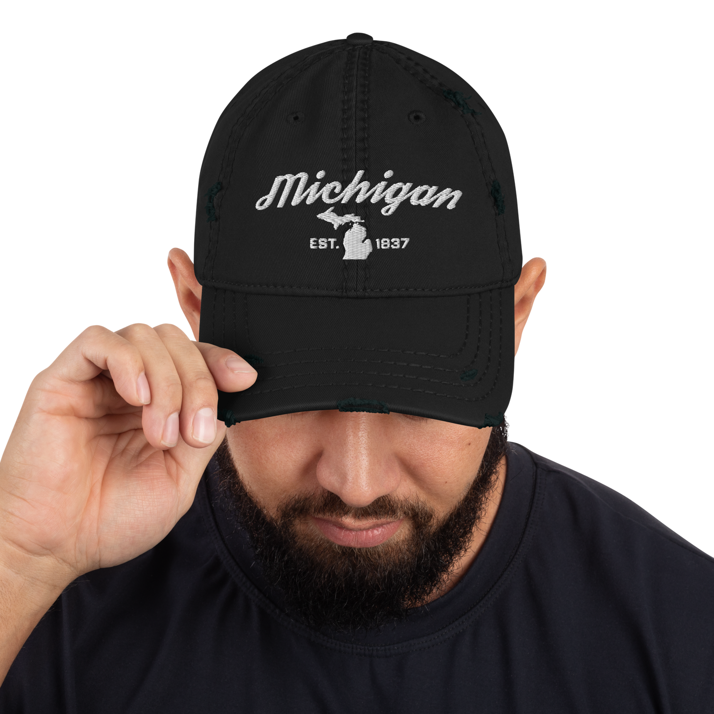 'Michigan EST 1837' Distressed Dad Hat (Script Font)