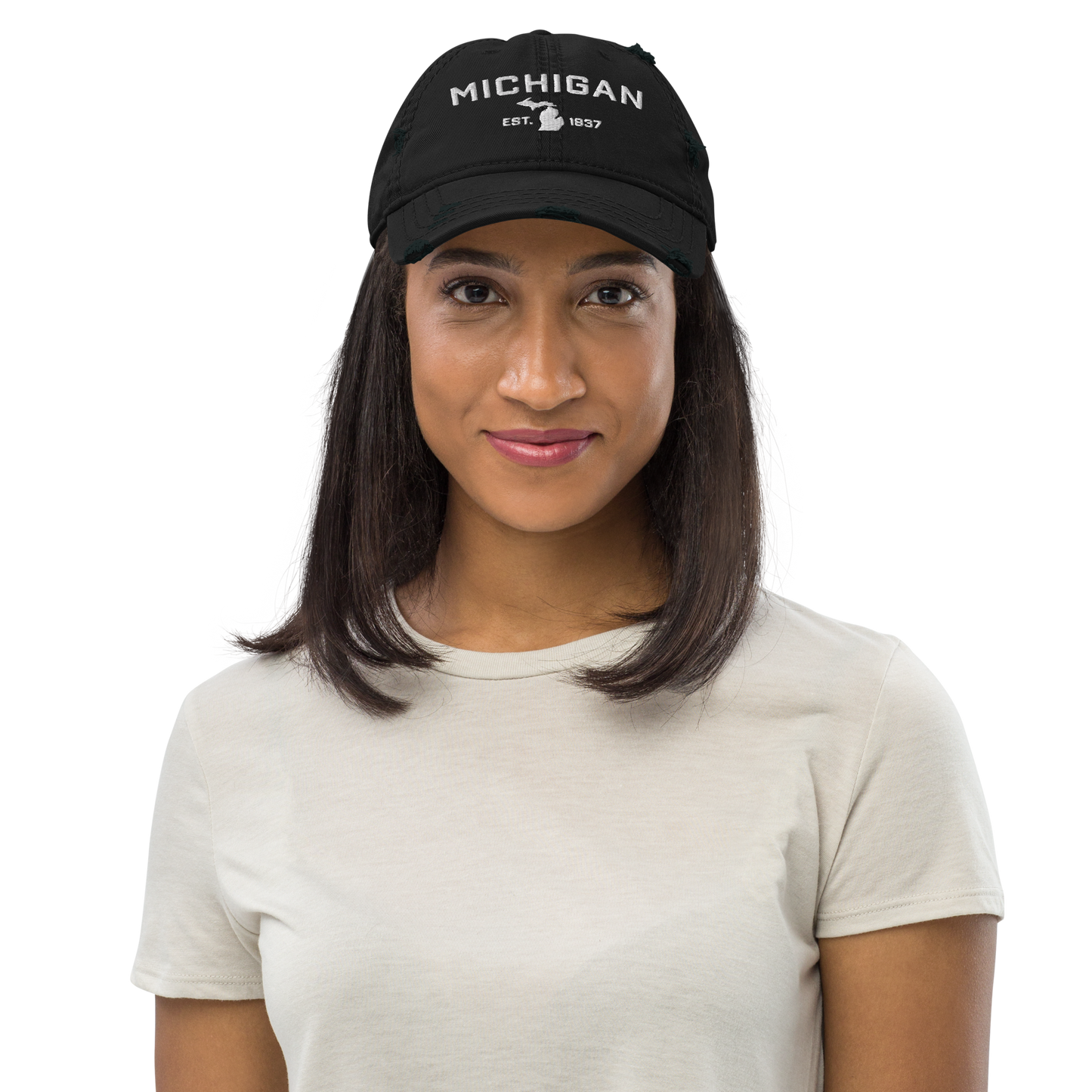 'Michigan EST 1837' Distressed Dad Hat (Athletic Font)