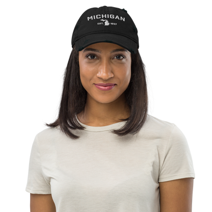 'Michigan EST 1837' Distressed Dad Hat (Athletic Font)