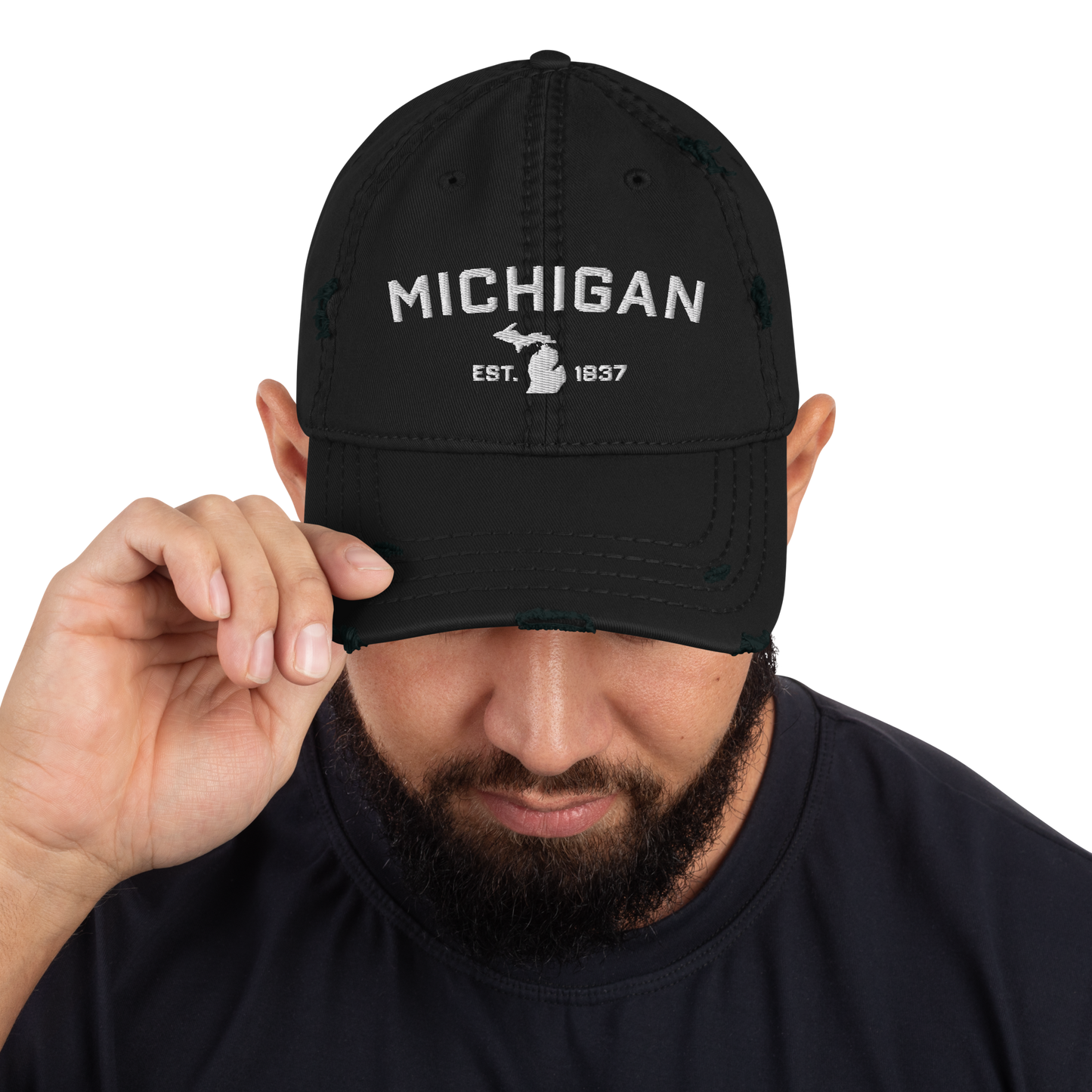 'Michigan EST 1837' Distressed Dad Hat (Athletic Font)