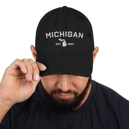 'Michigan EST 1837' Distressed Dad Hat (Athletic Font)