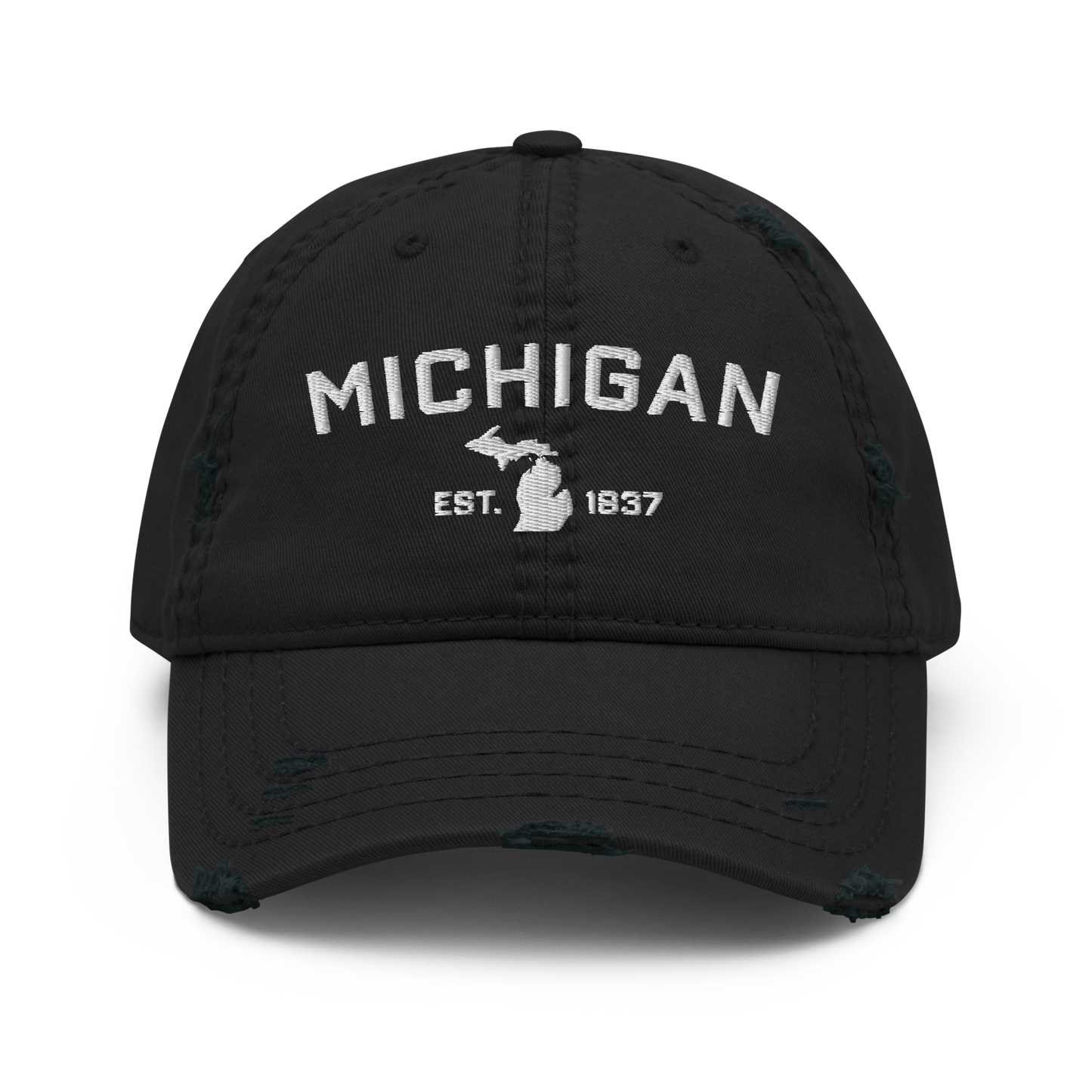 'Michigan EST 1837' Distressed Dad Hat (Athletic Font)