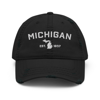 'Michigan EST 1837' Distressed Dad Hat (Athletic Font)