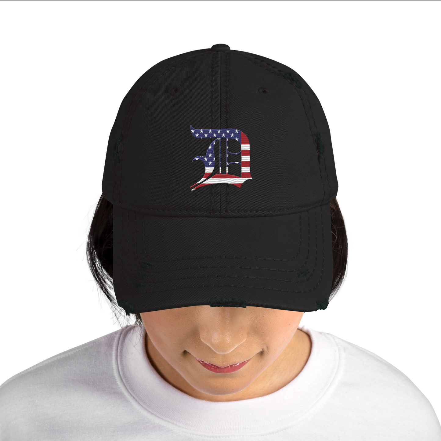 Detroit 'Old English D' Distressed Dad Hat (Patriotic Edition)