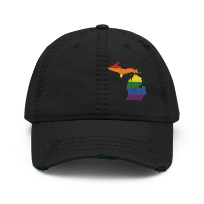 Michigan Distressed Dad Hat (Rainbow Pride Edition)