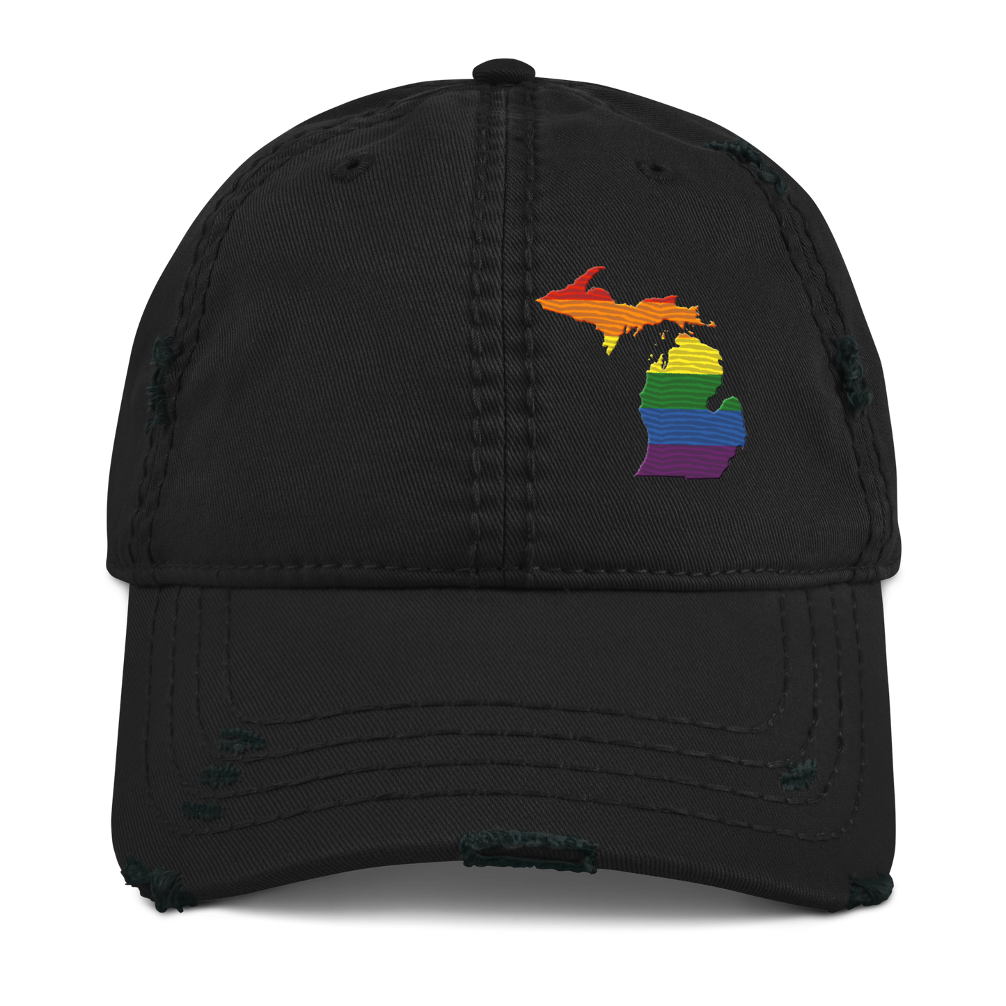 Michigan Distressed Dad Hat (Rainbow Pride Edition)