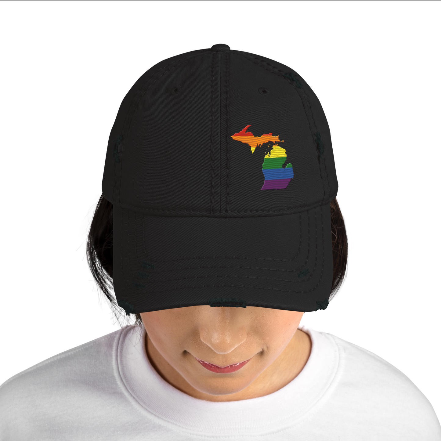 Michigan Distressed Dad Hat (Rainbow Pride Edition)