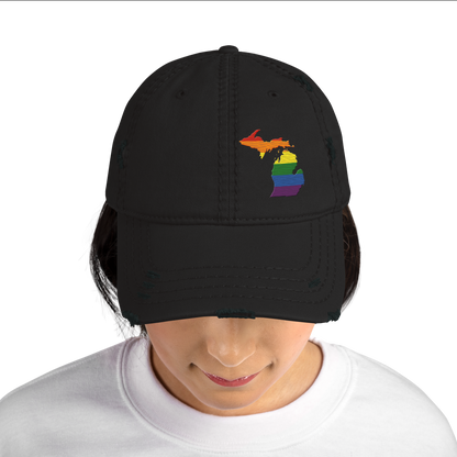 Michigan Distressed Dad Hat (Rainbow Pride Edition)